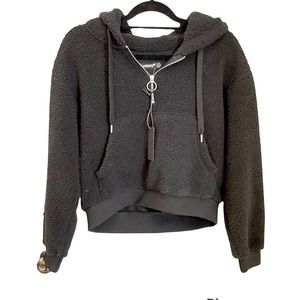 NWT Blank NYC Faux Fur 1/4 zip Black crop hoodie w/Pocket